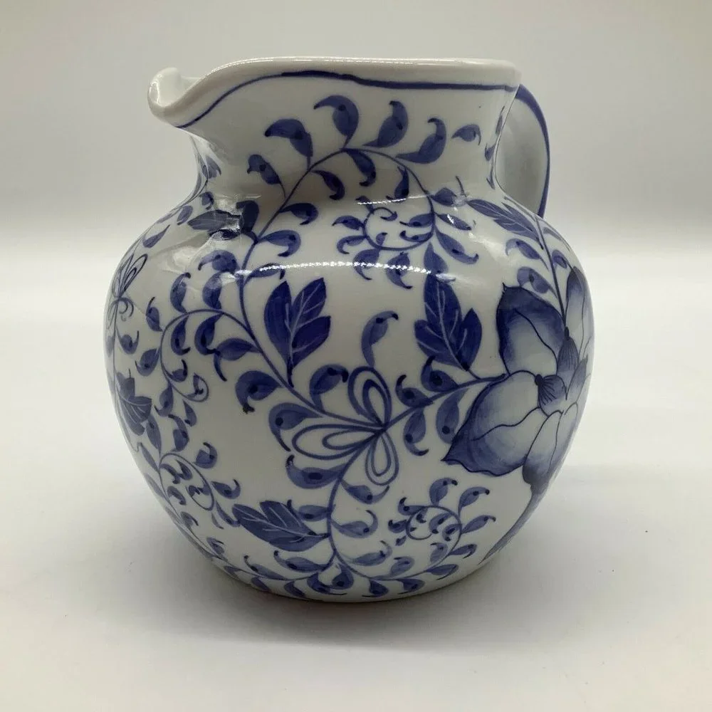 Andrea By Sadek Small Blue and White Pitcher/